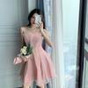 Sweet and Super Fairy Mesh Dress Women's Sleeveless Ruffle Mesh Camisole Dress High Waist A Line Short Mini Skirt Suitable for Parties Vacations