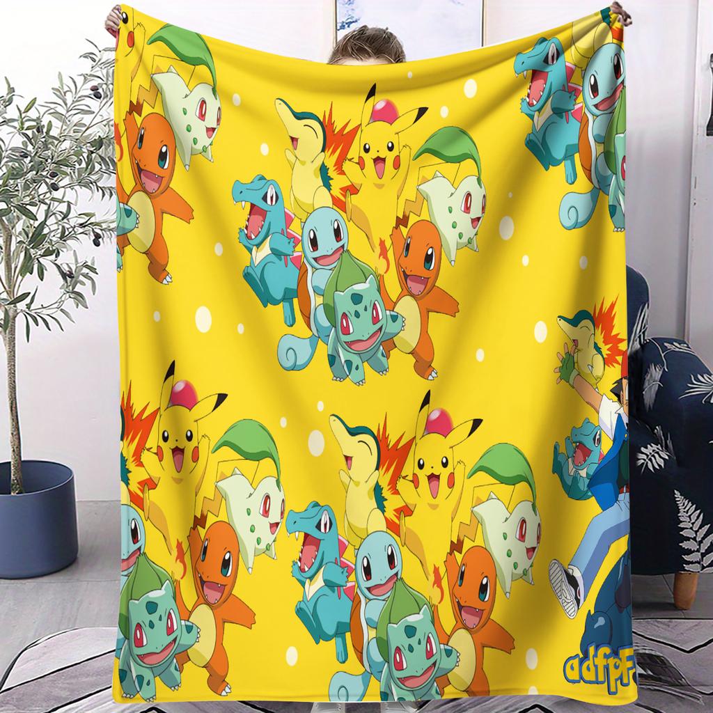 Pokemon PikachuAsh Blanket Flannel Throw Blanket Gift Winter Warm Universal Blanket for Living Room Sofa Bed Camping Trip