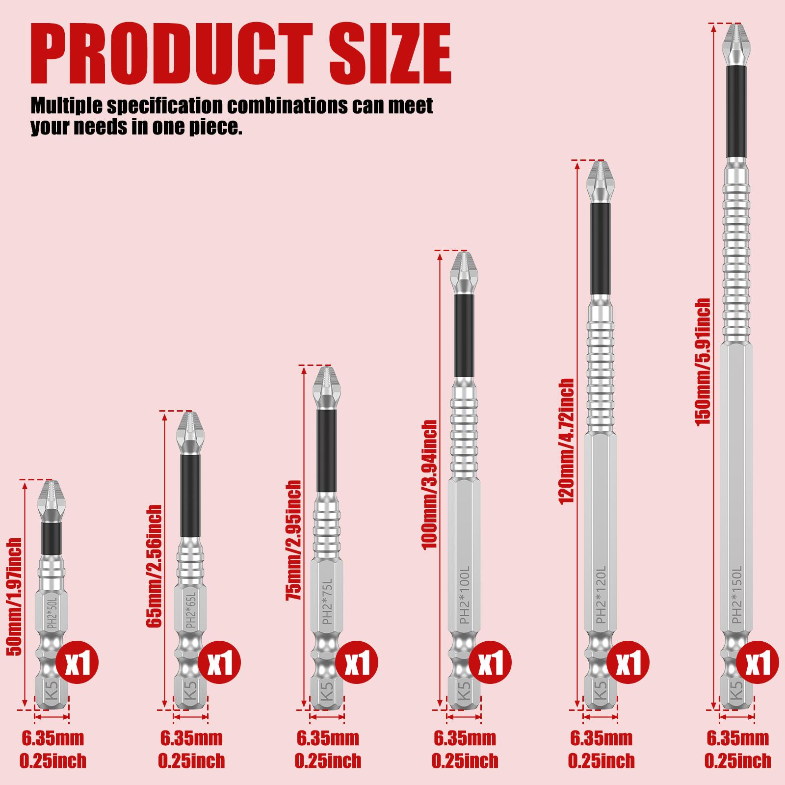 

6/24 Pcs Driver Bit K5 Impact Screwdriver Bits Anti-Slip Magnetic Drill Bits Teeth Phillips Impact Bit Cross Head Electric Drill