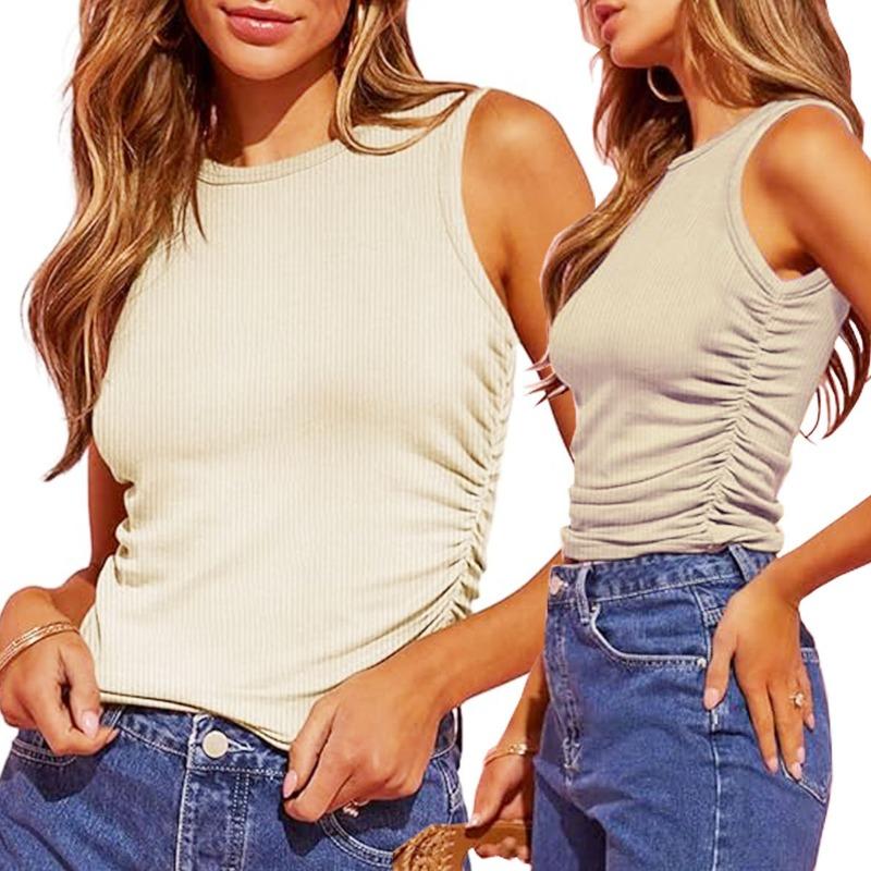 

Женские модные повседневные летние весенние однотонные блузки и рубашки без рукавов с круглым вырезом и принтом L абрикосовый