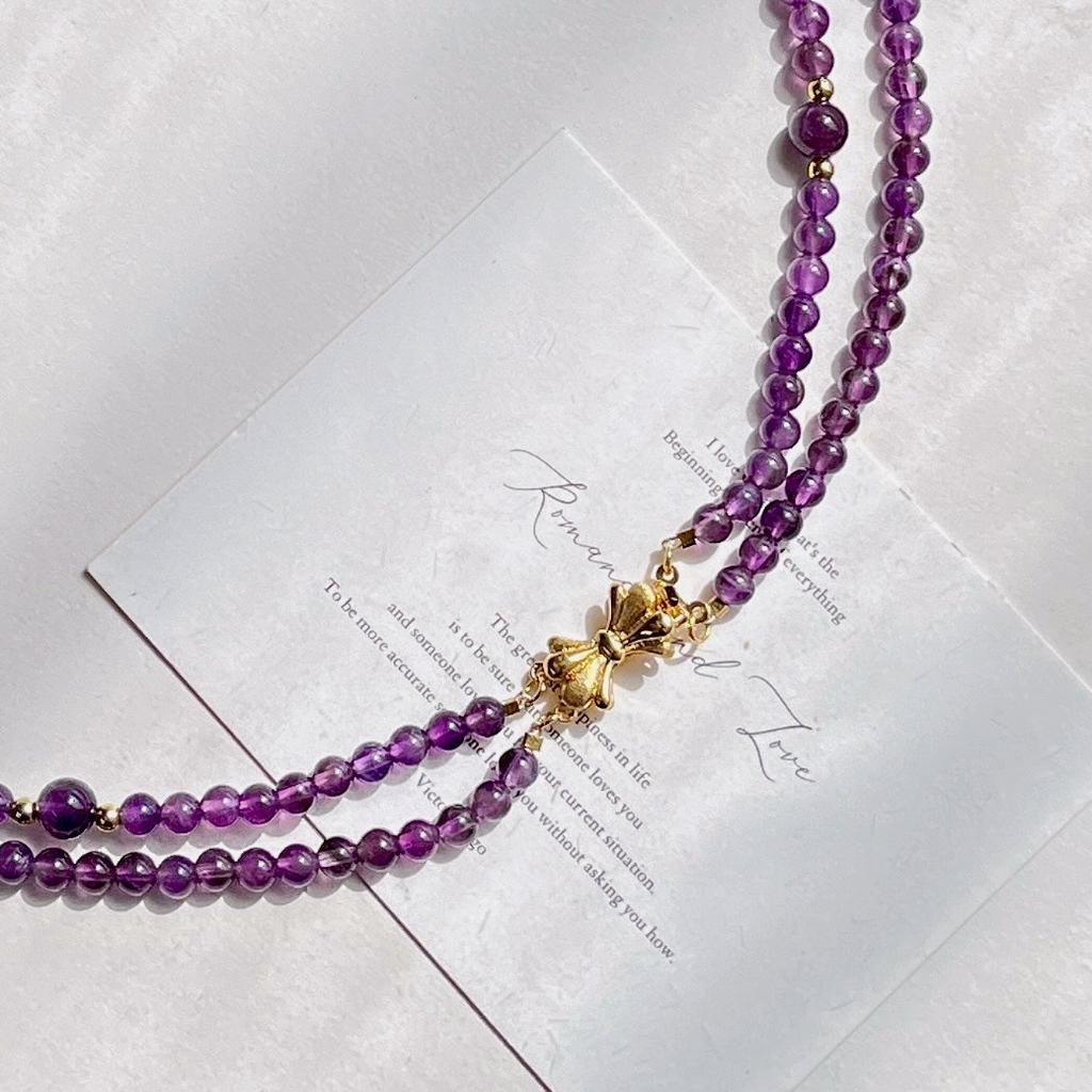 4Mm Autumn And Winter Natural Royal Amethyst Design Sense Multi-Layer Necklace Sweater Chain