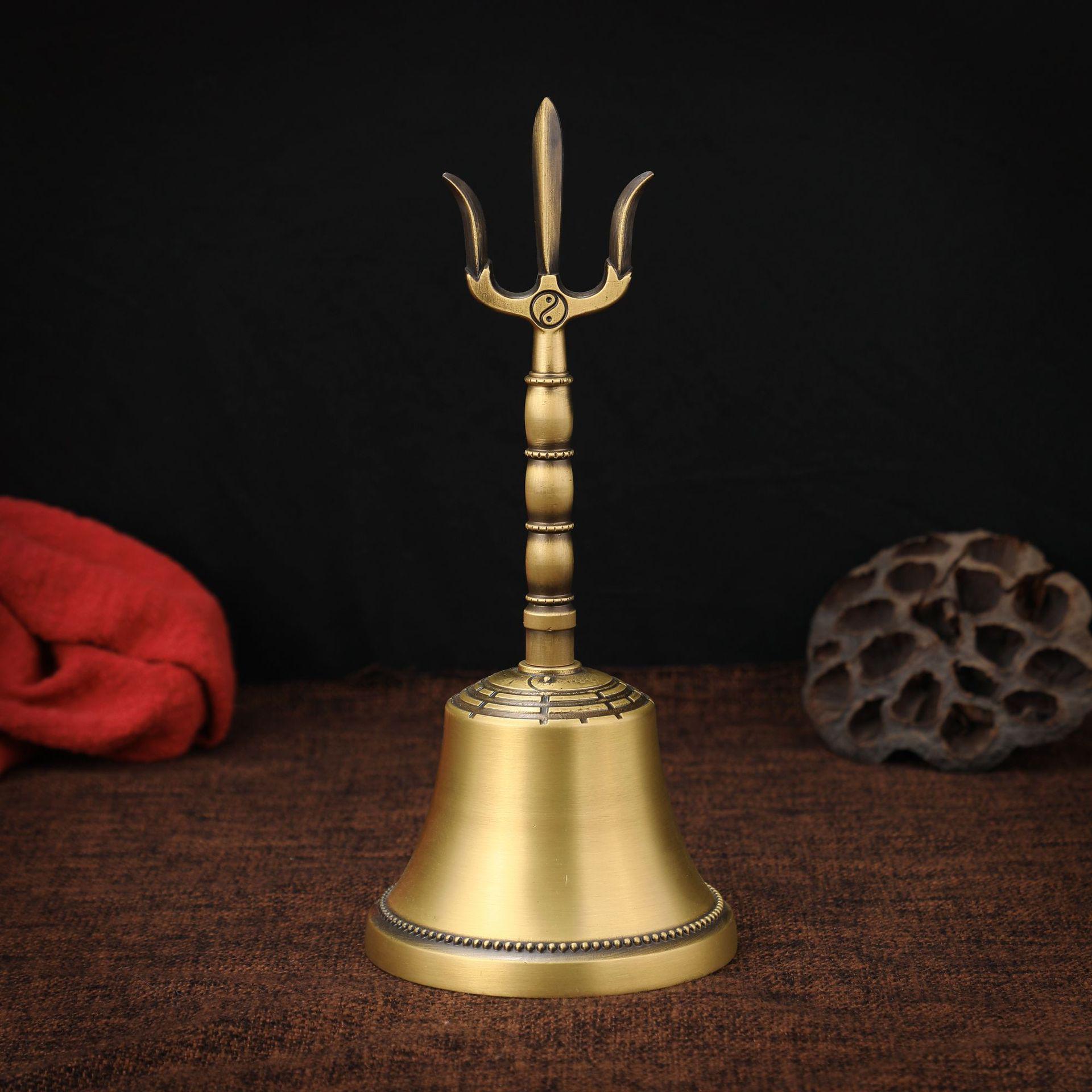 Copper Taoist Trident Tai Chi Bagua Antique Hand-Crank Bell - Eight Immortals Dharma Bell