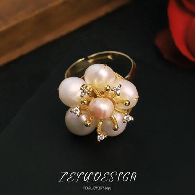 18K Gold-Plated Natural Pearl Flower Ring – Versatile Retro Temperament for Women, Ideal for Index or Pinky Finger