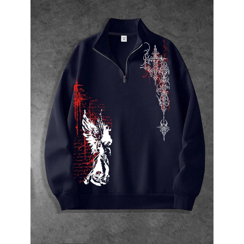 

Gothic Printed Zipper Stand Up Collar Shirt, Fashionable Streetwear Zipper Sweatshirt Is an Ideal Choice for Matching Fashionable Clothing XXL