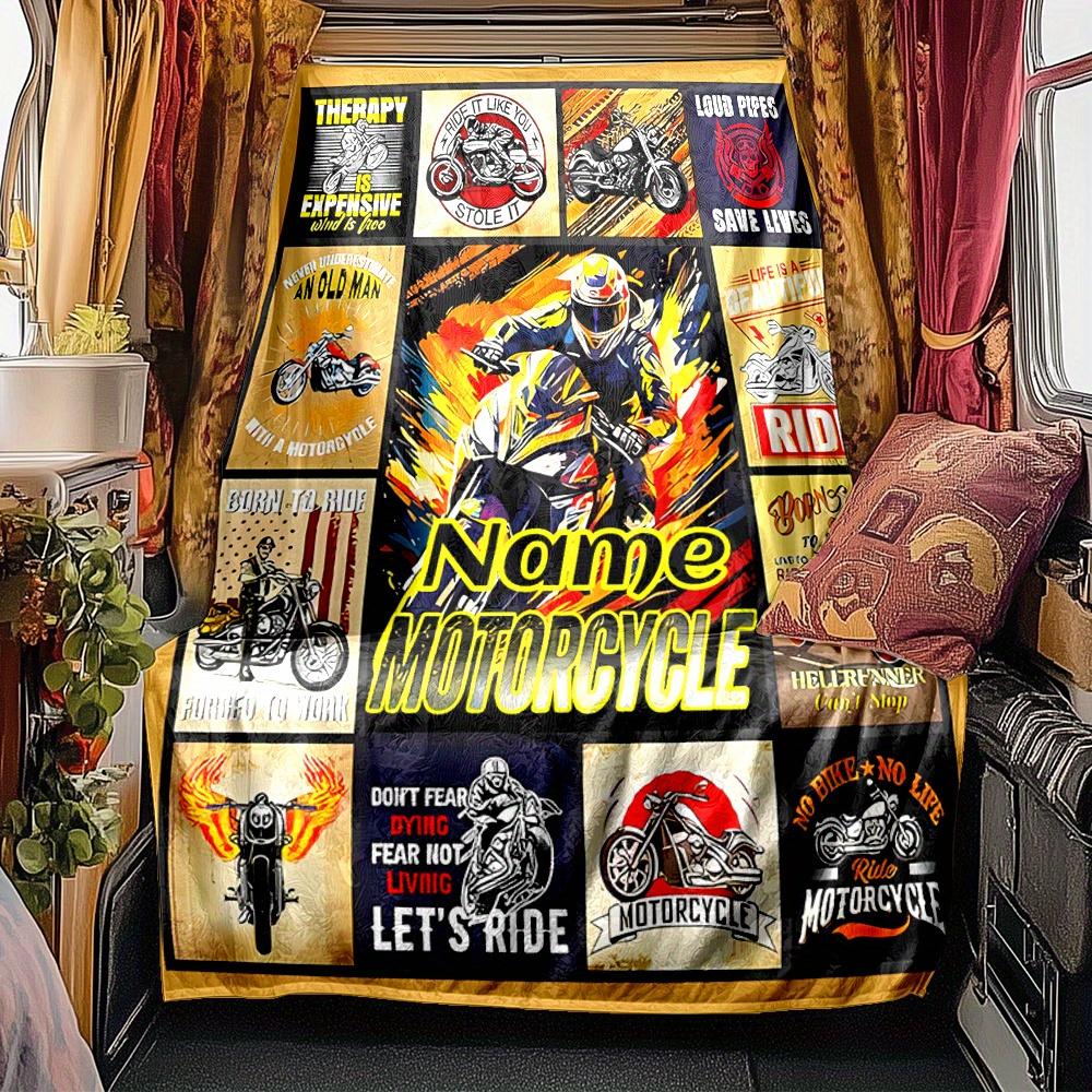 Motorcycle Riders Racing Scenes Vintage Bikes Blanketcustomize Your Name Lightweight Comfortable And Stylish Blanket For Travel Bed Home Chair Office