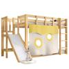 Bunk Bed, Wooden Bed with Stairs and Fences, with Bed Curtain, Slide, Children's Bed with Fall Protection and Guardrail, MDF+Pine, Natural, 90x200cm