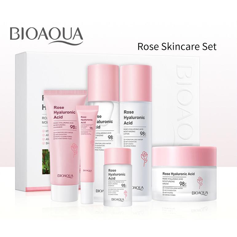 Luxury Rose Essence Anti-aging Skin Care Set Hyaluronic Acid Hydrating Anti-wrinkle and Freckle Six-piece Set