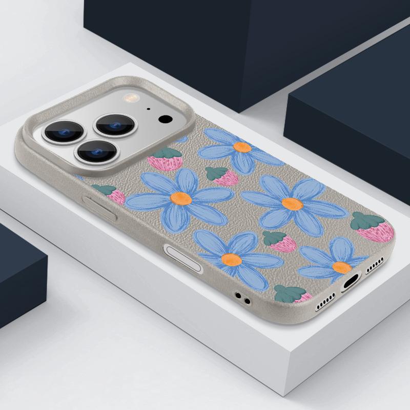 INS Floral Pattern Case For iPhone 17 Pro Max iPhone 16 15 14 13 Pro Max 11 17e 16e Luxury Leather Texture Soft Silicone Matte Cover