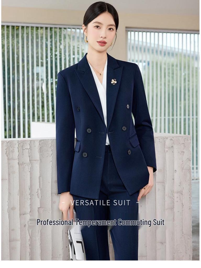 Women's Double-Breasted Suit Set: Simple & Polished Long Sleeve Blazer for Autumn/Winter 2025 Professional Commute Workwear.