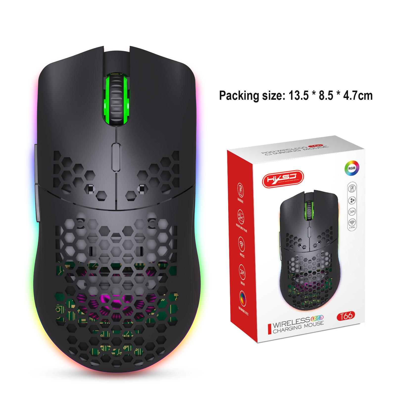 

T66 Hole Mouse 2.4G Wireless MOUSE Lightweight Design Honeycomb RGB Light Emitting 6-Button Mouse