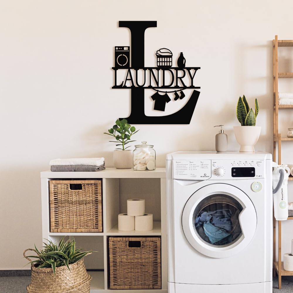 Logo Decorativo Lavanderia Design Classico in Metallo (Nero -30,5 × 35,5 cm)