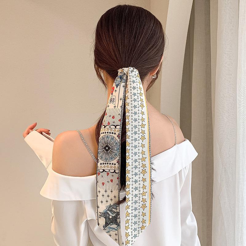 Fashion Women Letter Hair Ribbons French Elegant Long Headband Bag Strap Accessories Girls Bow Knot Long Hair Scarf HairBands