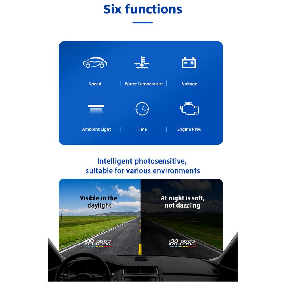 Obd2 Electronic Folding Screen Hud Speed Rpm Low Voltage Warning With Ambient Backlight