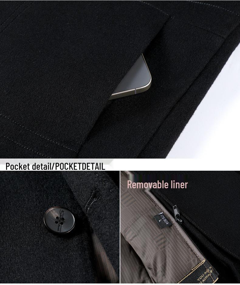Men's Luxury Double-Faced Cashmere Coat with Down Liner - Warm Winter Wool Outerwear for Business and Middle-Aged Styles
