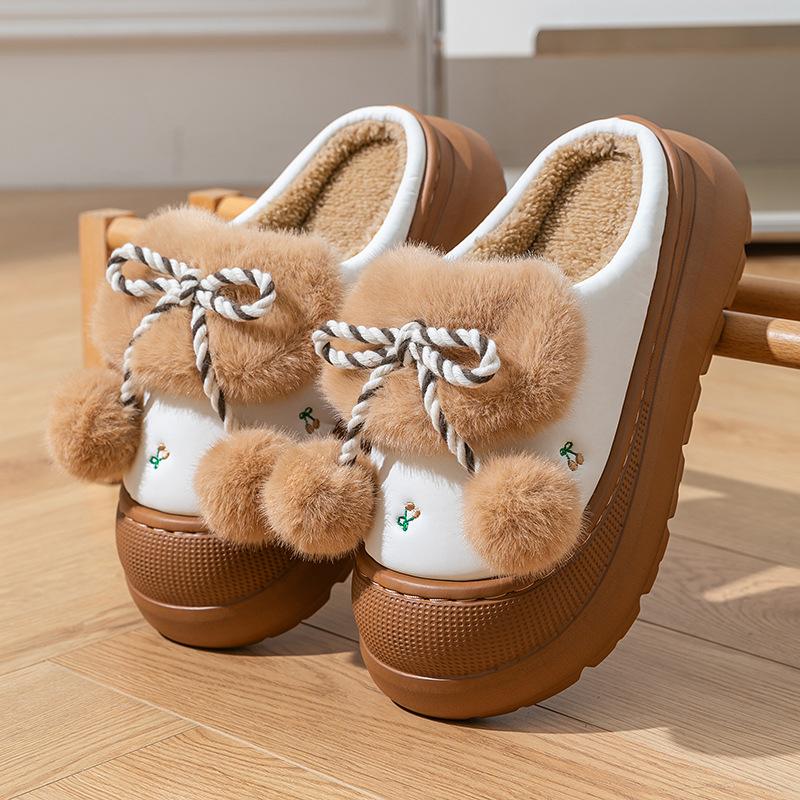 Winter leather warm cotton slippers indoor non-slip thick-soled plush home plush cute cartoon cotton shoes