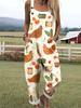 American Farm Style Chick Vegetable And Fruit Print Overalls Loose Age-Reducing Straight Jumpsuit Casual Versatile