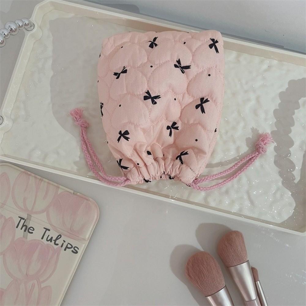 Anti-fall Drawstring Wallet Quilted Cotton Sanitary Napkin Storage Bag for Travel