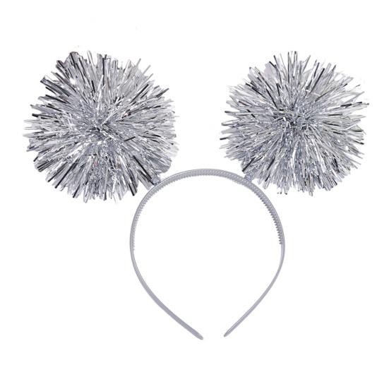 Party-Stirnband, Haarreif mit flauschiger Kugeldekoration, Elastisches Metallfolien-Stirnband für Partys, Cosplay, Halloween-Haare