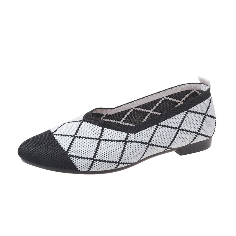 Women's Round Head Flat Shoes Mixed Color Knitted Slip on Shoes Casual Breathable Ballet Flats Woman Flat Shoes  Loafers Female