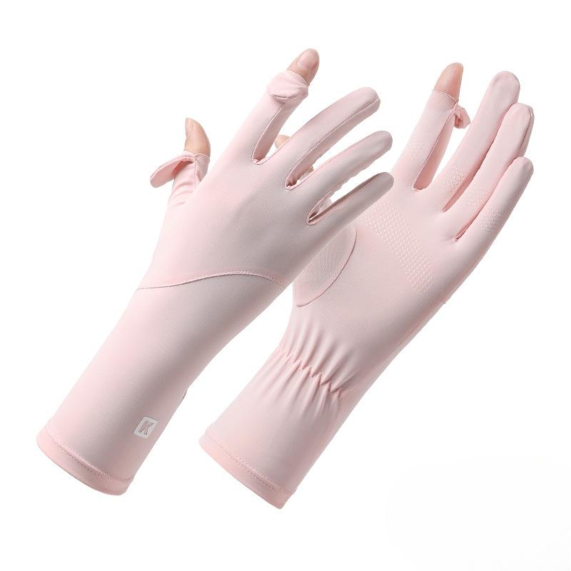 Sunscreen Gloves for Women's UV Proof Thin Summer Ice Silk Breathable Non Slip Driving Finger Touch Screen Riding Gloves