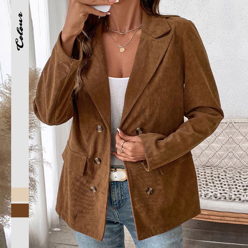 Giacca da completo in velluto a coste da donna 2025 - Stile europeo/americano Monocolore Autunno/Inverno Cardigan