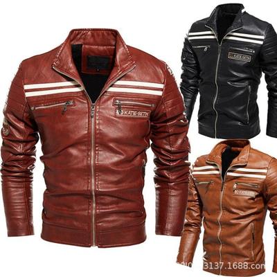Herrenjacken, Motorradjacken, neue Jacken, gestreifte Lederjacken im gleichen Stil, plus Lederjacken mit Fleece
