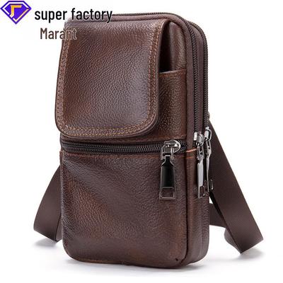 Riñonera y bandolera de cuero genuino para hombre, ideal para exteriores y para teléfono móvil.