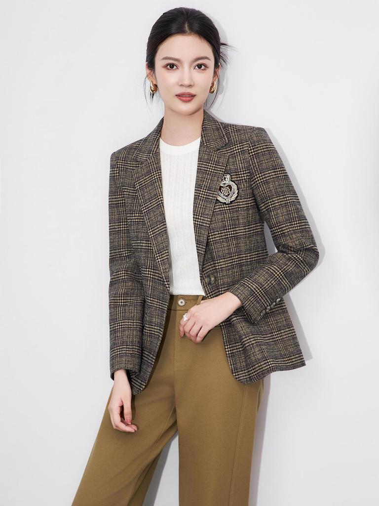 Women's Autumn Retro Plaid Brushed Suit Jacket