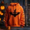 Pánská oranžová mikina s kapucí na Halloween s grafikou černého kočky, netopýra a pavučiny, se stahovací šňůrkou, kapsou, sváteční párty, svetr