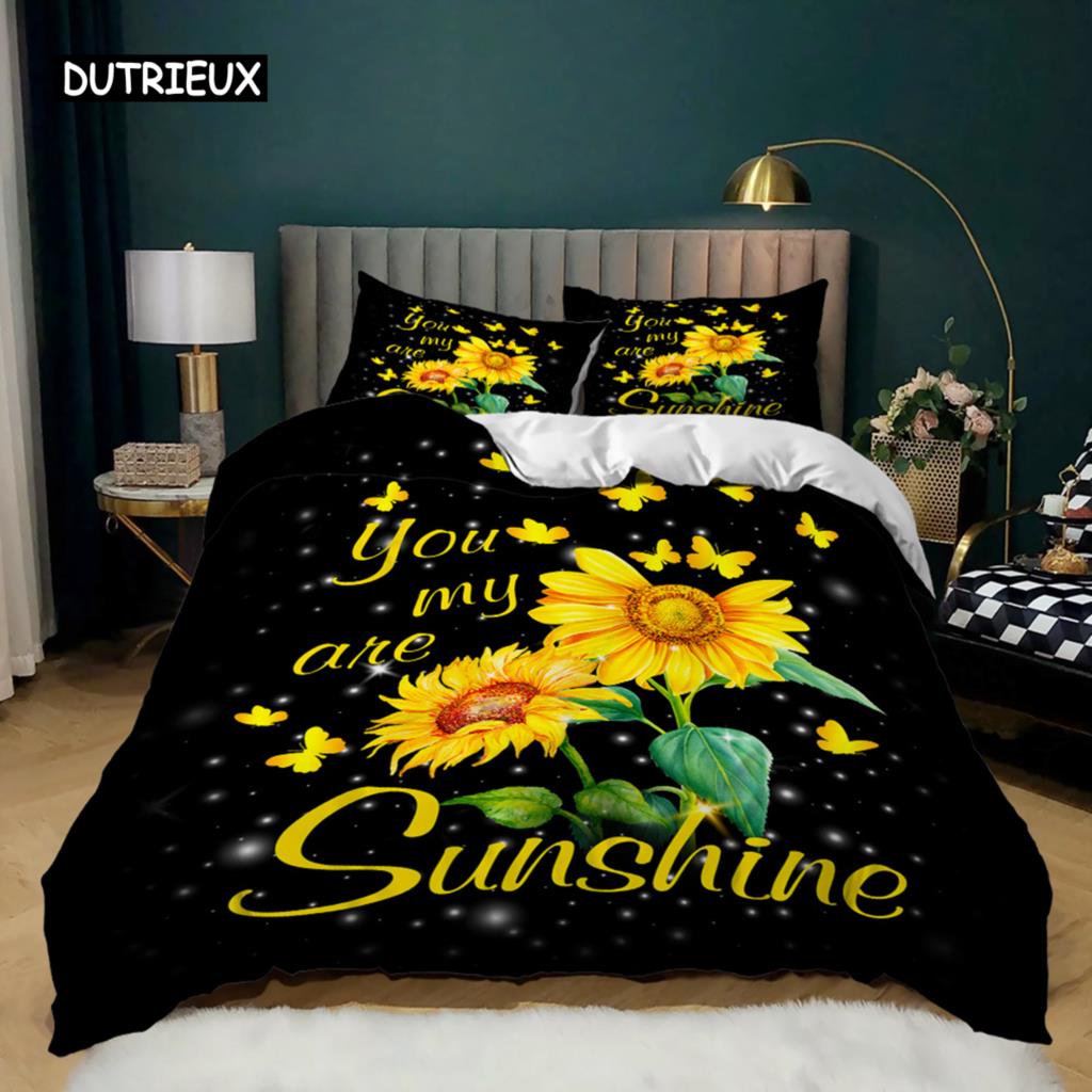 Sunflower Duvet Cover Set Sunflower Cow Bedding Set Microfiber Western Farmhouse Pastoral Scenery Flower Queen King Quilt Cover