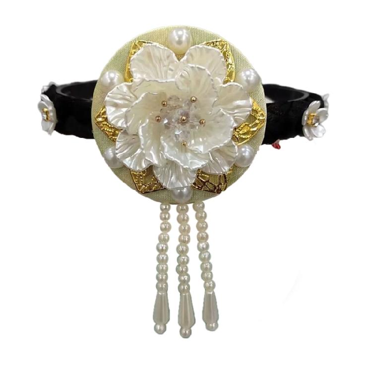 Flower Pearls Korean Hair Hoop Traditional Headband for Stage Shows and Ethnic Festivals Handmade Hair Accessories