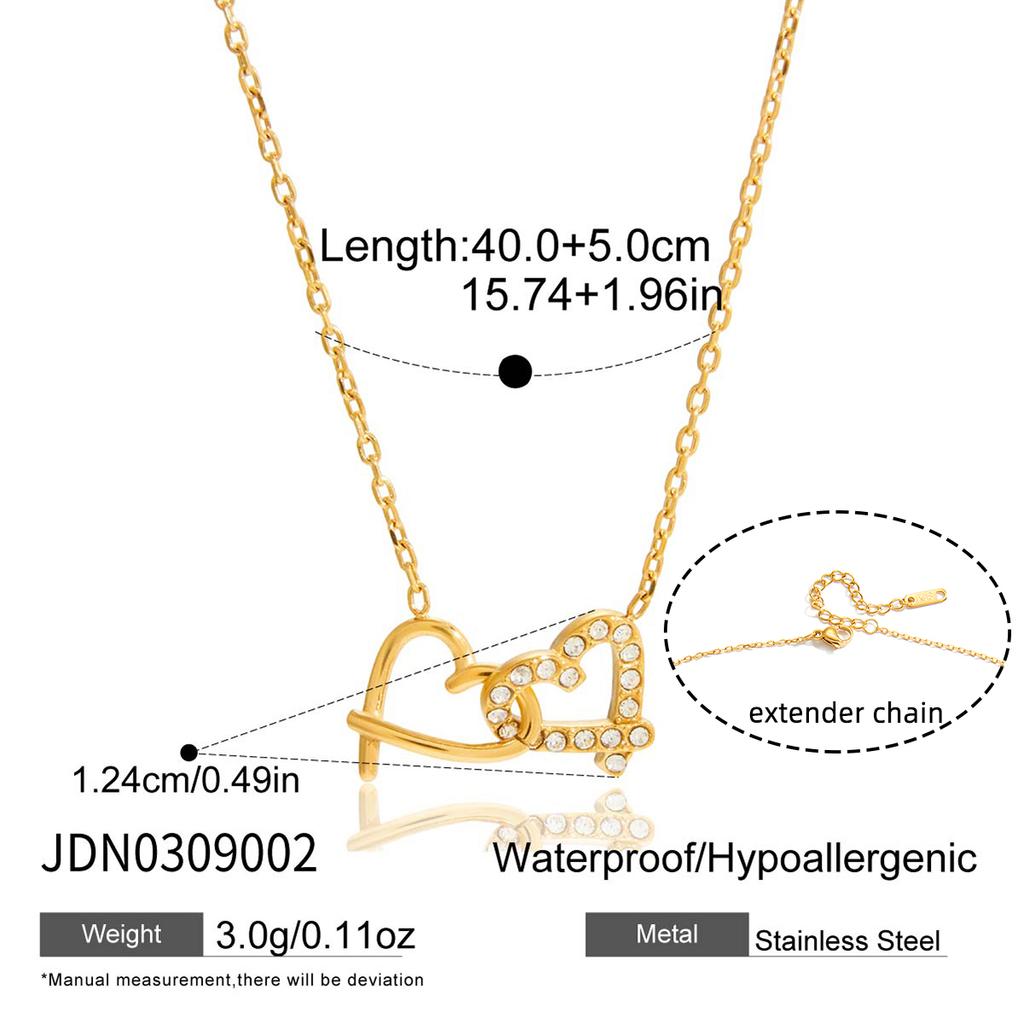 Zora Simple Heart Cross Pendant Necklace with Rhinestones 18K Gold Color Plated Stainless Steel Daily Girl Jewelry