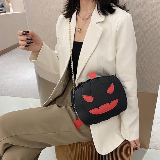 Halloween Pumpkin Bag Spooky Pumpkin Purse Crossbody Pumpkin Bag with Chain Shoulder Strap for Parties or Trick-or-Treating