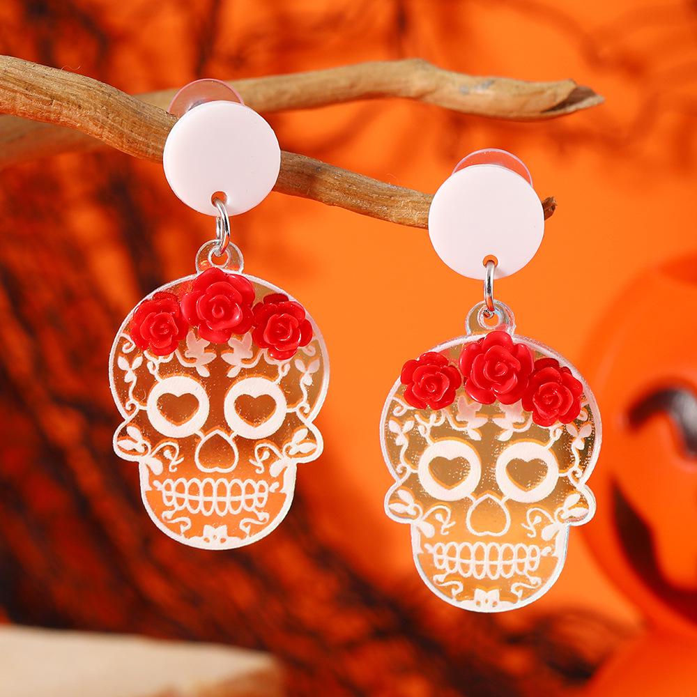 European and American Halloween Gothic Rose Skull Acrylic Earrings