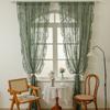 1 Stück Grüne Spitzenvorhänge Wohnzimmer- und Schlafzimmer-Trennvorhänge Fertige Gaze-Rollos Perforierter Lotusblatt-Spitzenstangen-Stil Schlafzimmergardinen
