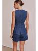 Sleeveless Denim Two-Piece Set for Women: Button Design High-Waisted Shorts, Trendy & Casual European-American Style 2026.