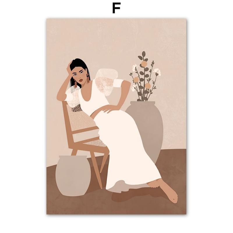 

Boho Girl Vase Leaf Yoga Vintage Wall Art Print Canvas Painting Nordic Illustration Poster Hotel Pictures For Living Room Decor 21cm×30cm NoFrame