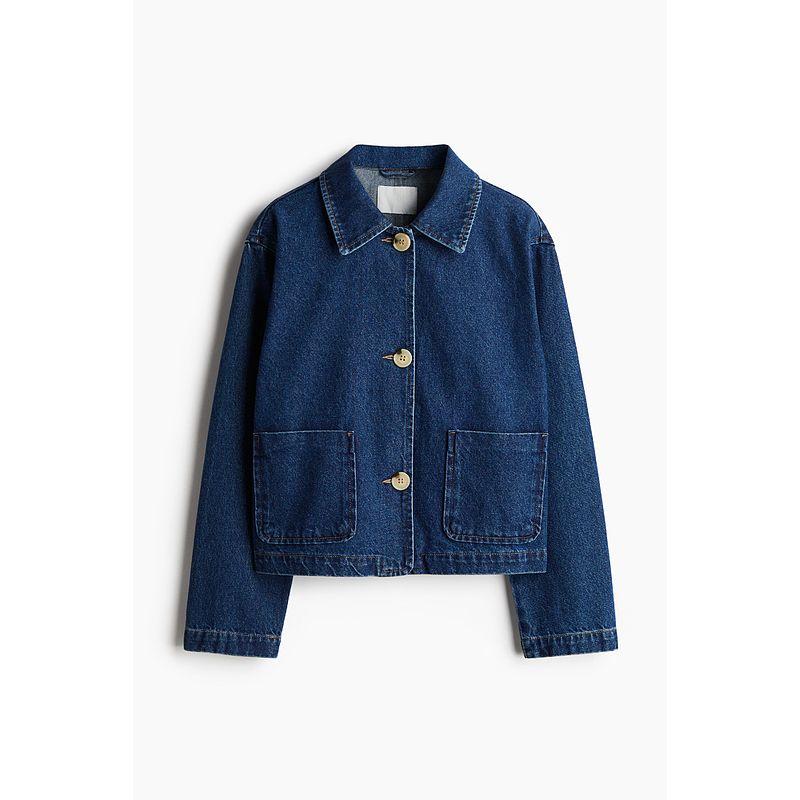 

HM Женская верхняя одежда 2025 Лето Новое пальто с воротником из твила 1273201 Dark denim blue 165/96(M)