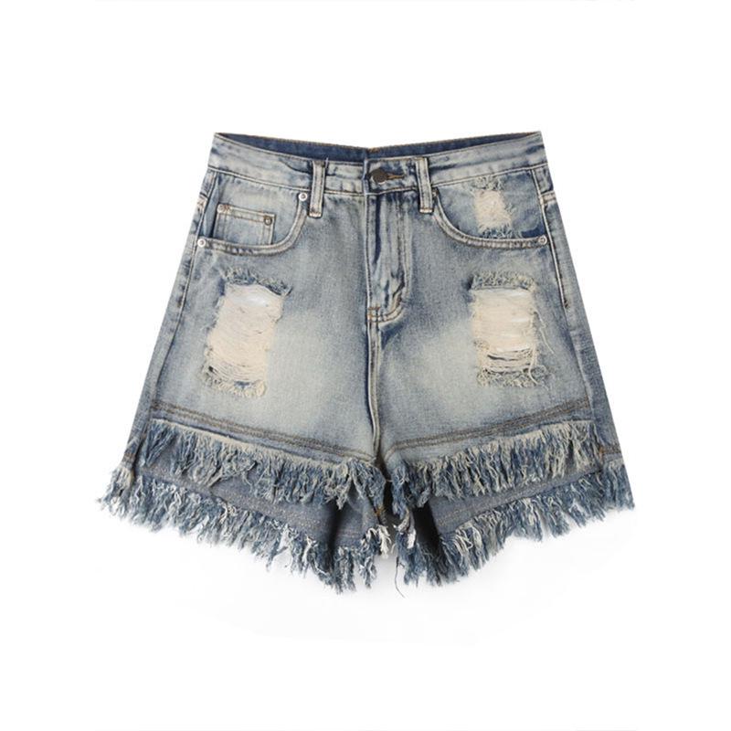 

Женские летние шорты А-силуэта из денима с высокой талией и рваными краями 2024 года Extra Large синий