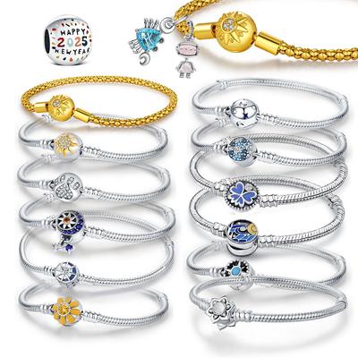 925 Silver Bracelet Heart Star Zircon Charms Beads Pendant DIY Jewelry Gifts For Women