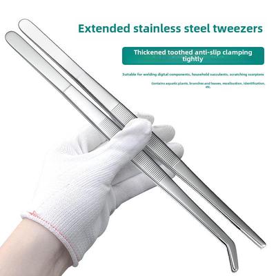 Silver Stainless Steel Non-Slip Tea Tweezers with Extended, Thickened Teeth