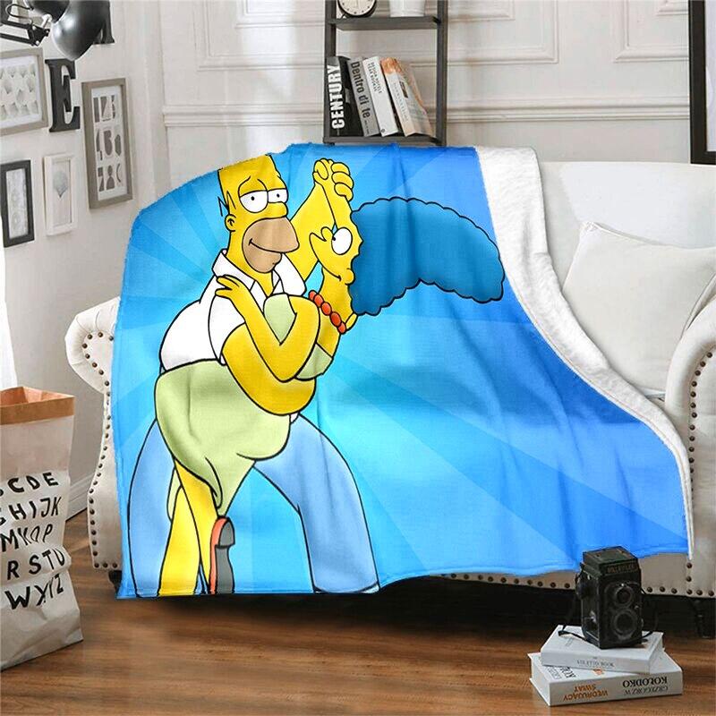 S-Simpson Měkký plyšový rozkládací pohovka Hodící Cartoon Moderní flanelové přikrývka Potah Tištěná přikrývka Dárek Piknikové deky