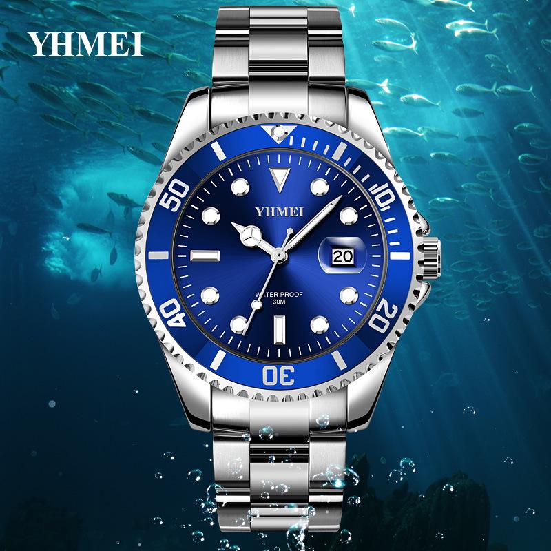 Men's Business Series Stainless Steel Watch with Calendar & Rotatable Bezel - Waterproof Quartz Dial