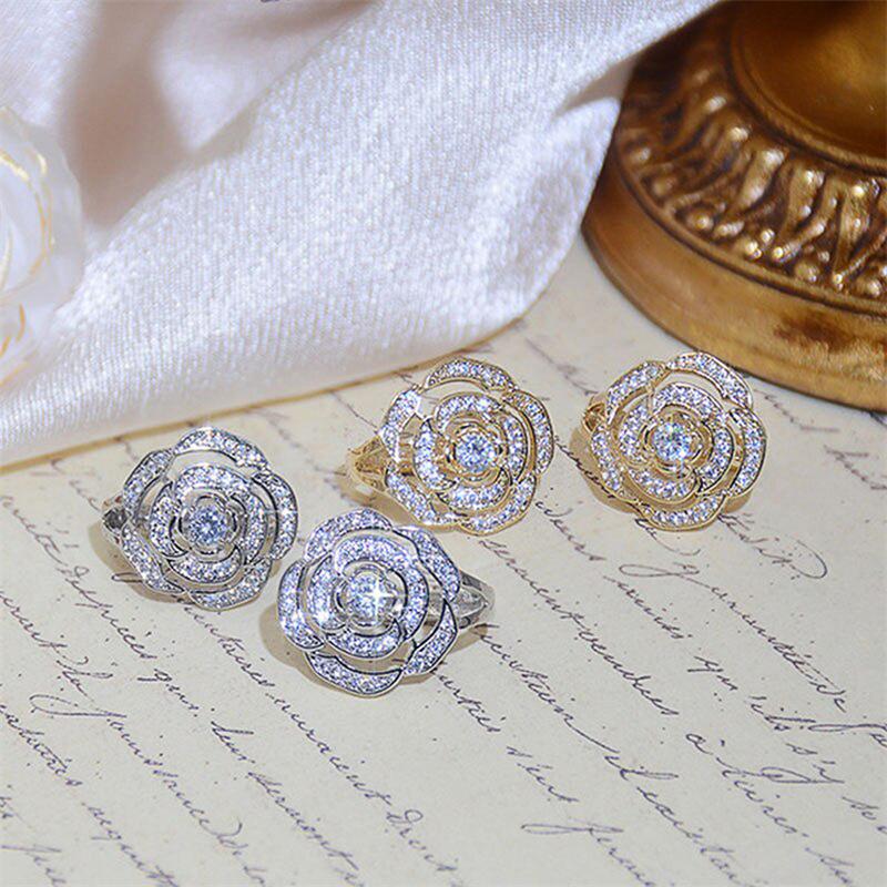 Huitan Romantic Flower Design Earrings for Women Zinc Alloy Color/Gold Color Sparkling Female Earrings Wedding Party Fashion Zircon