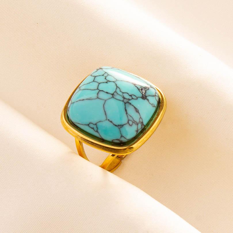 Turquoise Finger Jewelry Long Oval Sun Heart Water Drop Stainless Steel Rings For Women Men Accessories Gold Plated Open Anillos