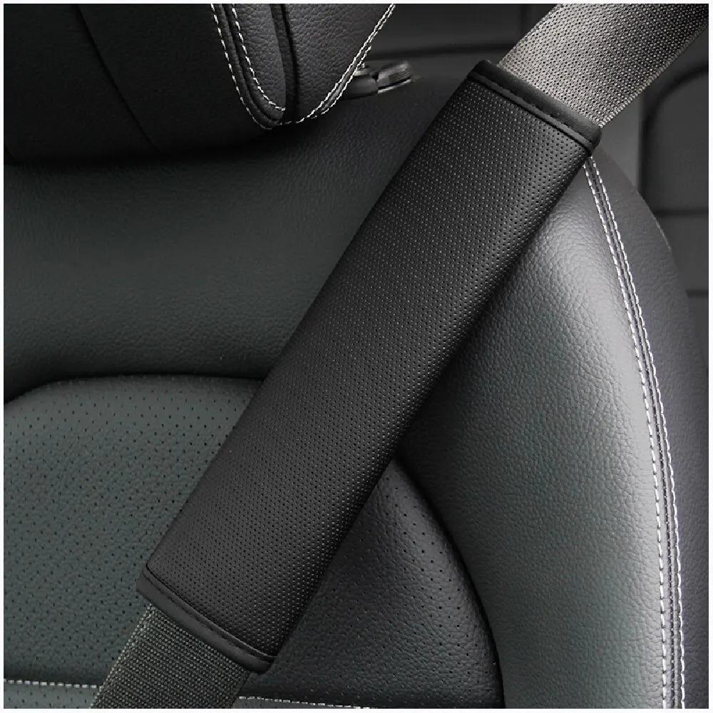 1pc PU Leather Embossed Car Seat Belt Shoulder Cover Decompression Comfort Car Accessories Safety Belt Protective Cover