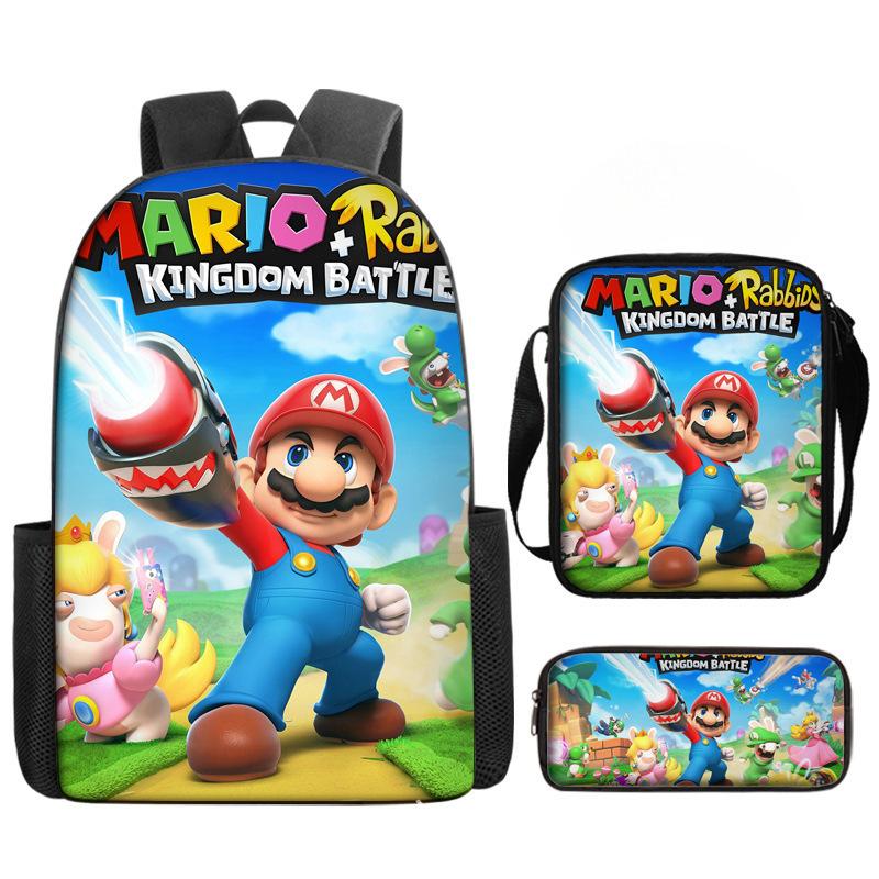 Student Schoolbag Three-Piece Set, Animation Cartoon Backpack, Shoulder Bag, Pencil Case.