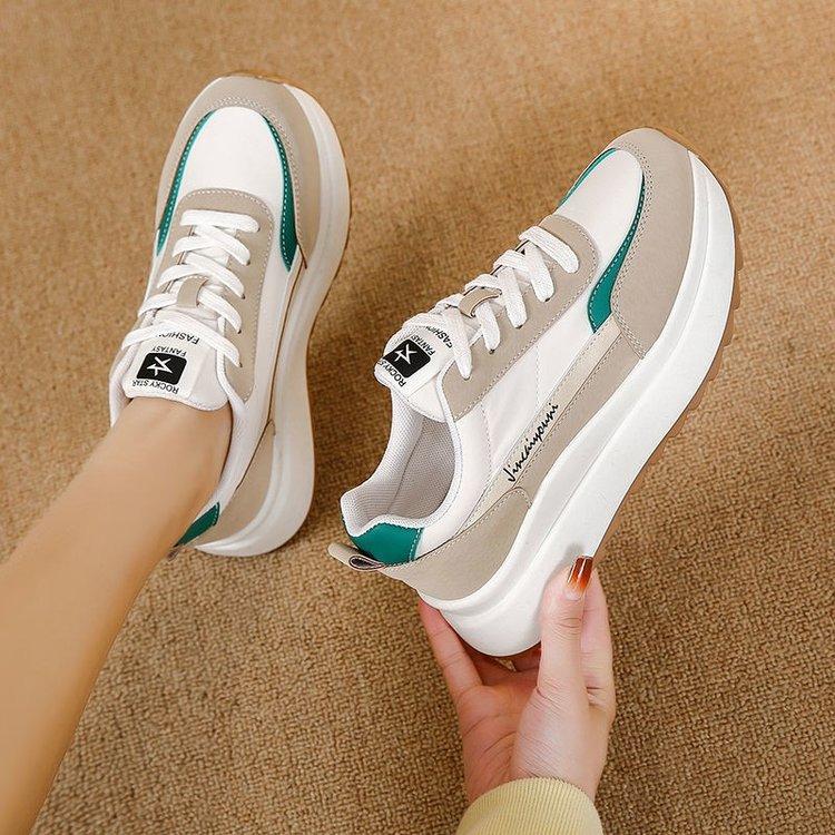 Høstens nye muffins-plattform pappasko for kvinner, fargematchende snøring, enkel og stilig, avslappet sport, Cortez