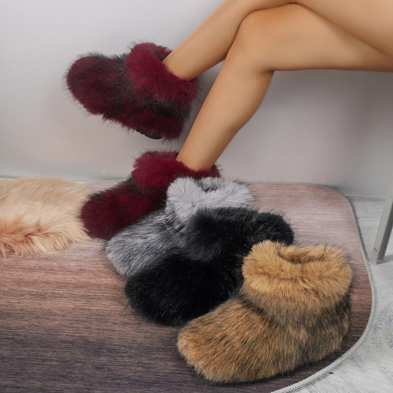 New Fashion Woman High Boots Over-the-knee Fur Snow Boots Women's Fashion Warm Wool-like Plus Velvet Padded Winter Boots 36-43