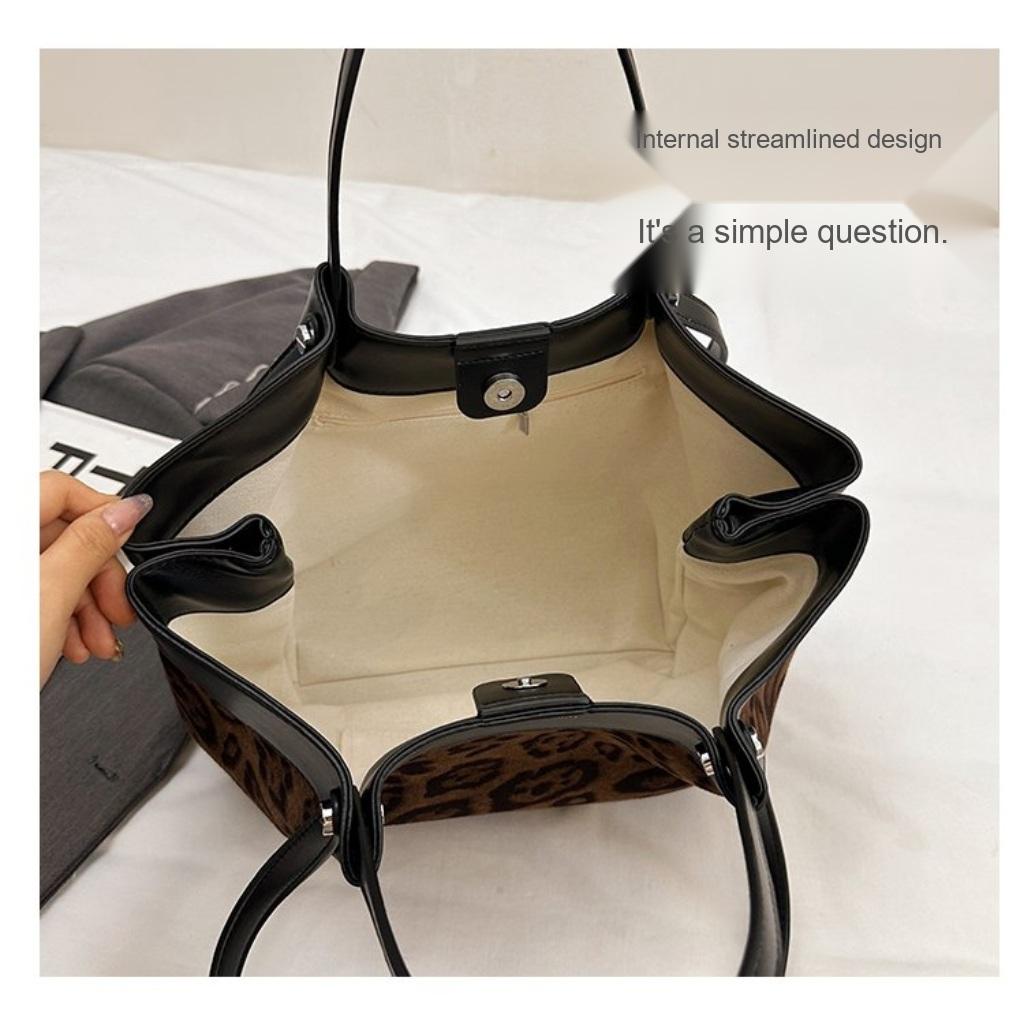 Tote Bag Women Velvet Leopard Print Large Capacity Office Daily Use